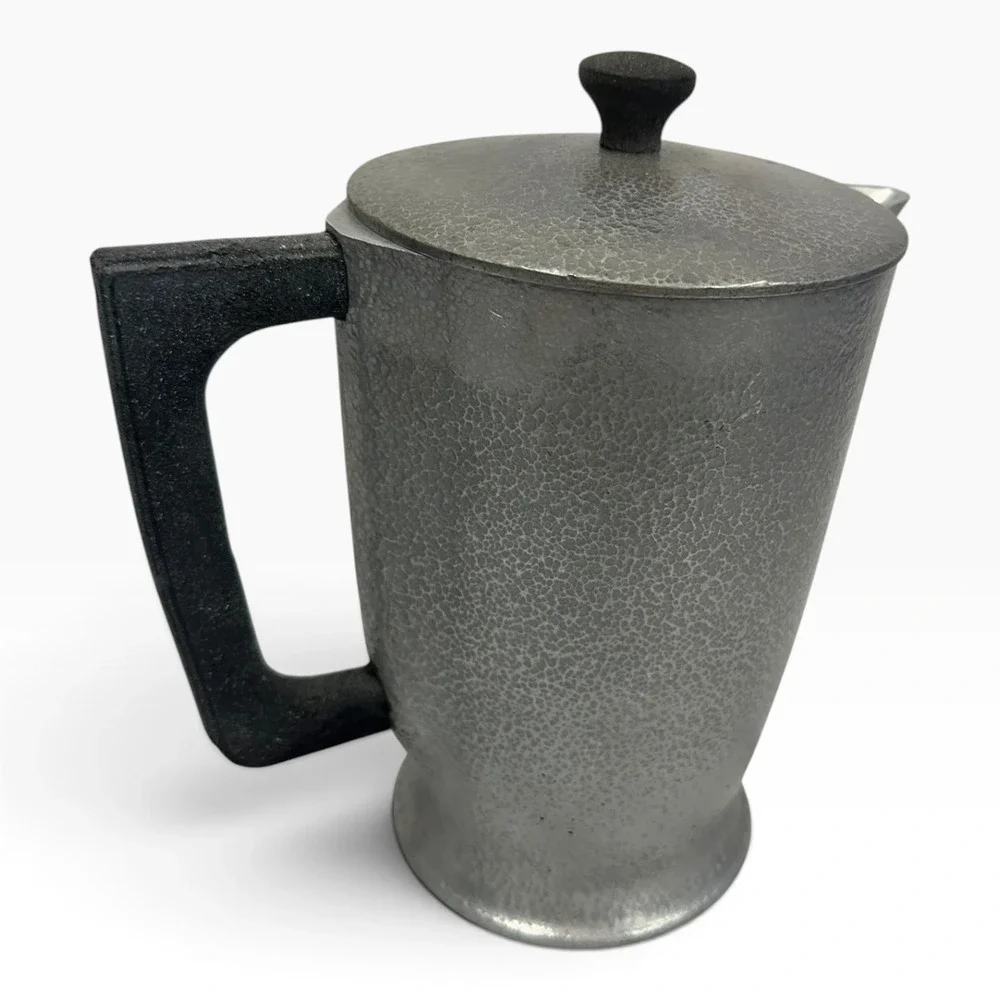 Vintage Club Hammercraft Aluminum Pitcher with Lid Hammered Metal Silver Black
